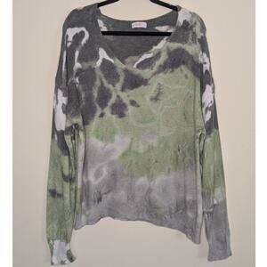 Yolly Italy Women Tie Dye Green Knit Sweater Soft Grunge Artsy Indie Minimalist